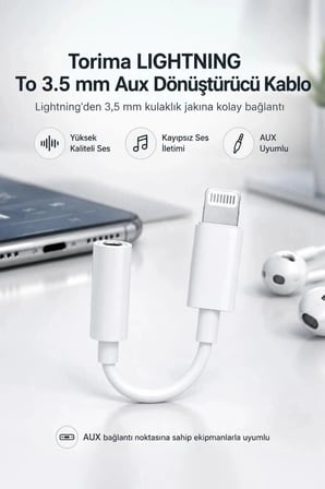 Özel Üretim Torima Kulaklık Dönüştürücü İphone 7 Aux JBC100 Beyaz Ek Parça Ara Kablo Ses Adaptörü