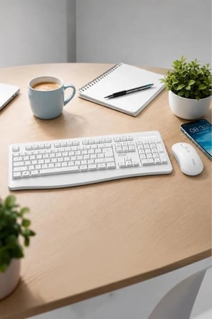 Delux Serisi Lenovo Usb Alıcılı Kablosuz Q Klavye Mouse Seti KN230 Beyaz Cihaz Ofis Masa