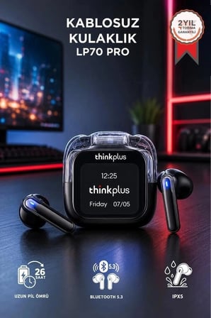 Özel Üretim Lenovo Thinkplus Tws 5.4 LP70 Pro Siyah Pratik Dijital Ekranlı Müzik Aleti