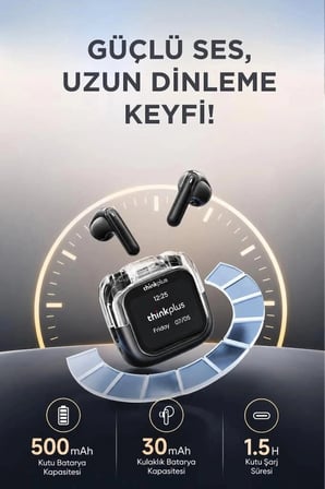 Özel Üretim Lenovo Thinkplus Tws 5.4 LP70 Pro Siyah Pratik Dijital Ekranlı Müzik Aleti