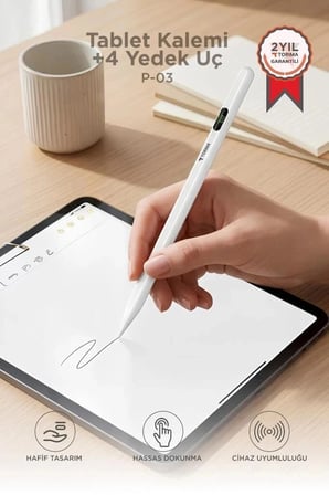 Delux Serisi Torima Tablet Kalemi P03 Beyaz Dokunmatik Sanat