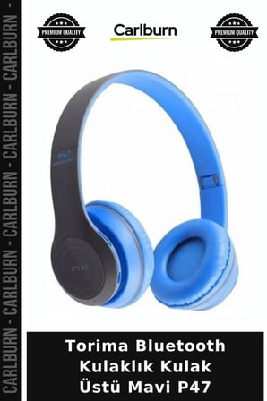 Premium Torima Bluetooth Kulaklık Kulak Üstü Mavi P47 Günlük Kablosuz