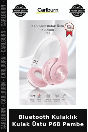 Premium Bluetooth Kulaklık Kulak Üstü P68 Pembe Modern Stil Eğlence Aracı Aktif Yaşam
