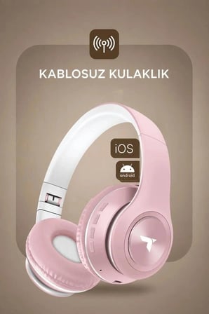 Premium Bluetooth Kulaklık Kulak Üstü P68 Pembe Modern Stil Eğlence Aracı Aktif Yaşam