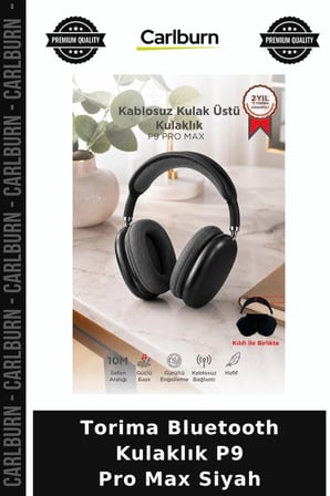 Premium Torima Bluetooth Kulaklık P9 Pro Max Siyah Ofis Yetişkin Seyahat