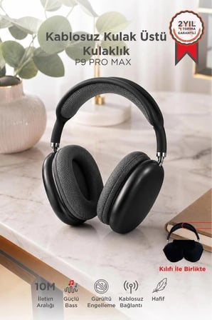 Premium Torima Bluetooth Kulaklık P9 Pro Max Siyah Ofis Yetişkin Seyahat