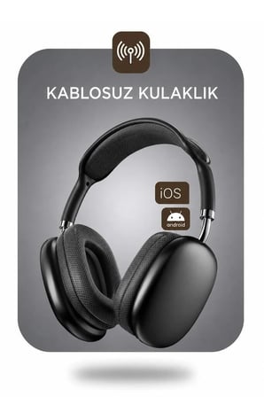 Premium Torima Bluetooth Kulaklık P9 Pro Max Siyah Ofis Yetişkin Seyahat