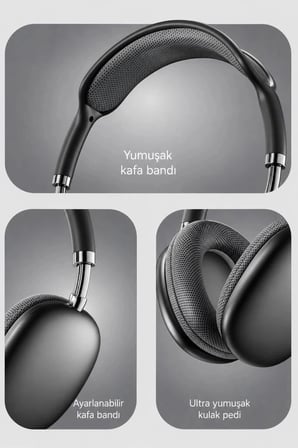 Premium Torima Bluetooth Kulaklık P9 Pro Max Siyah Ofis Yetişkin Seyahat