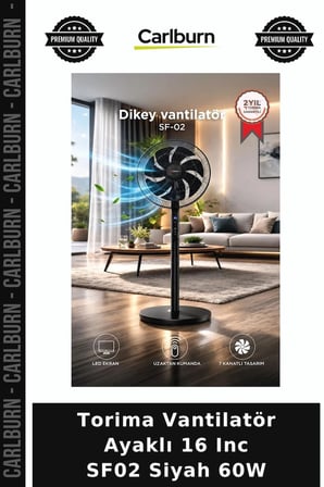 Özel Üretim Torima Vantilatör Ayaklı 16 Inc SF02 Siyah 60W Günler Oda Ekranlı
