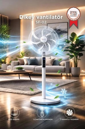 Premium Torima Vantilatör 7 Pervaneli SF02 Beyaz 60W Ekranlı Alan Ofis