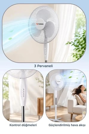 Delux Serisi Torima Vantilatör 16 Inc 55W Fan SF04 Beyaz Pratik Kullanım Mutfak İçin