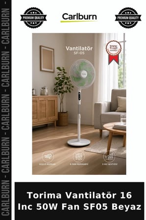 Delux Serisi Torima Vantilatör 16 Inc 50W Fan SF05 Beyaz Akışı Serinlik Konfor