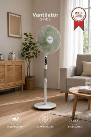 Delux Serisi Torima Vantilatör 16 Inc 50W Fan SF05 Beyaz Akışı Serinlik Konfor
