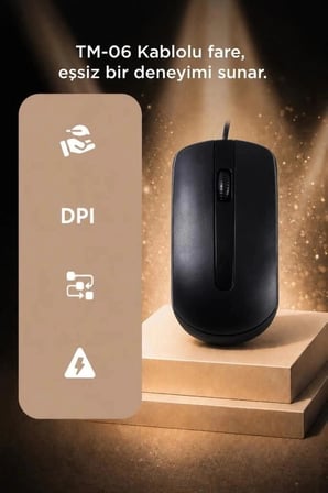 Delux Serisi Torima Mouse Optik Kablolu Fare TM06 Siyah Sessiz Sessizce Tuş