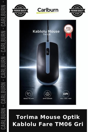 Delux Serisi Torima Mouse Optik Kablolu Fare TM06 Gri Çalışma Donanım Büro