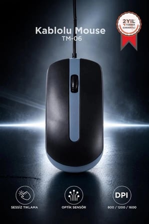 Delux Serisi Torima Mouse Optik Kablolu Fare TM06 Gri Çalışma Donanım Büro
