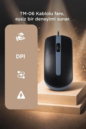 Delux Serisi Torima Mouse Optik Kablolu Fare TM06 Gri Çalışma Donanım Büro