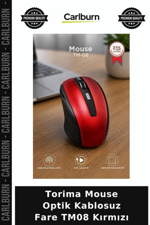 Delux Serisi Torima Mouse Optik Kablosuz Fare TM08 Kırmızı Aksesuar Çalışma Bilgisayar