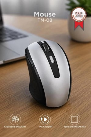 Özel Seri Torima Mouse Optik Kablosuz Fare TM08 Gümüş Fonksiyonel Cihaz Bilgisayar
