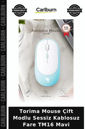 Özel Seri Torima Mouse Çift Modlu Sessiz Kablosuz Fare TM16 Mavi Modern Pratik Fonksiyonel