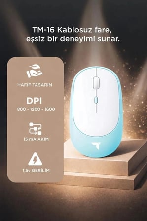 Özel Seri Torima Mouse Çift Modlu Sessiz Kablosuz Fare TM16 Mavi Modern Pratik Fonksiyonel