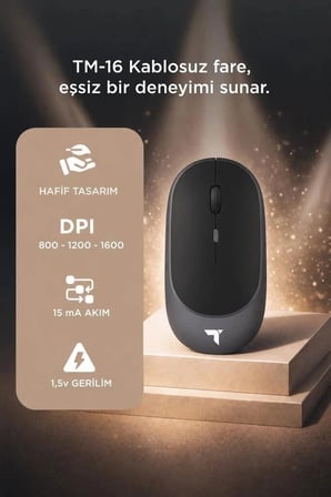 Premium Torima Mouse Çift Modlu Sessiz Kablosuz Fare TM16 Gri Bilgisayar Faresi Teknolojik Ürün
