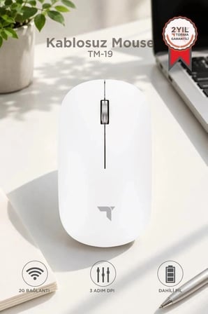 Premium Torima Mouse Çift Modlu Sessiz Kablosuz Fare TM19 Beyaz Bluetooth Telefon Şarjlı