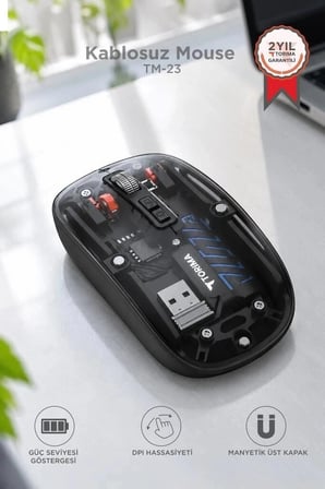 Özel Üretim Torima Şeffaf Çift Modlu Fare TM23 Siyah 2.4G Aksesuar Elektronik Sessiz