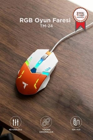 Torima Oyuncu Mouse Rgb Aydınlatma TM24 Beyaz Bilgisayar Faresi Çalışma Masası Masaüstü Fare
