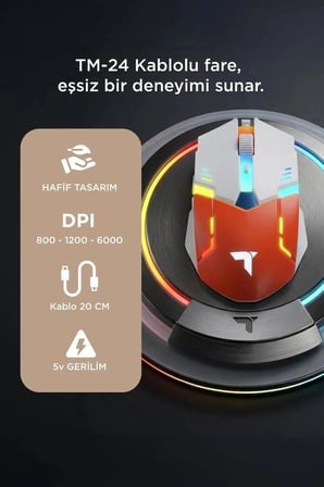 Torima Oyuncu Mouse Rgb Aydınlatma TM24 Beyaz Bilgisayar Faresi Çalışma Masası Masaüstü Fare