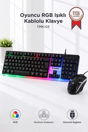 Premium Torima Oyuncu Rgb Işıklı Kablolu Q Klavye Ve Mouse Seti TMK03 Masa Düzeni Oyun Donanımı