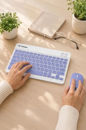 Özel Üretim Torima Kablosuz Klavye Mouse Seti TMK04 Mor Sessiz Fare Kombinasyon