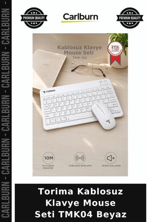 Delux Serisi Torima Kablosuz Klavye Mouse Seti TMK04 Beyaz Sessiz İnce Cihaz