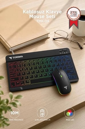 Özel Üretim Torima Kablosuz Klavye Mouse Seti TMK09 Siyah Tuş Takımı Bilgisayar Aracı Masaüstü Set