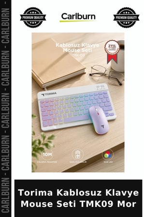 Özel Seri Torima Kablosuz Klavye Mouse Seti TMK09 Mor Donanım Masaüstü Fare