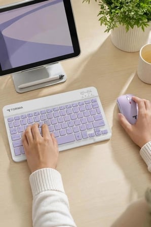 Özel Seri Torima Kablosuz Klavye Mouse Seti TMK09 Mor Donanım Masaüstü Fare