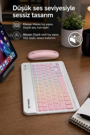 Özel Seri Torima Kablosuz Klavye Mouse Seti TMK09 Mor Donanım Masaüstü Fare
