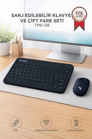Torima Bluetooth Kablosuz Klavye Mouse Seti TMK08 Siyah Ofis Aracı Masa Aksesuarı Bilgisayar Eşyası
