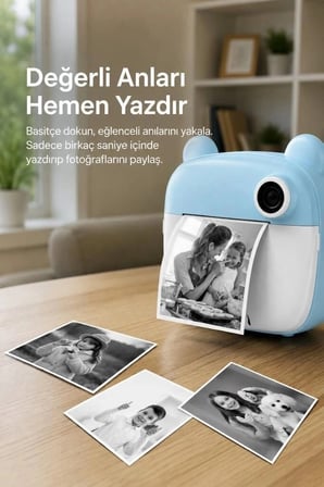 Delux Serisi Torima Dijital Fotoğraf Makinesi CMR14 Mavi Eğitici Cihaz Boyama Kağıdı Anlık Baskı