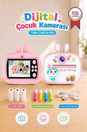 Özel Seri Çocuk Termal Kamera CMR18 Pembe Minik Alet Resim Makinesi Çekme Aleti