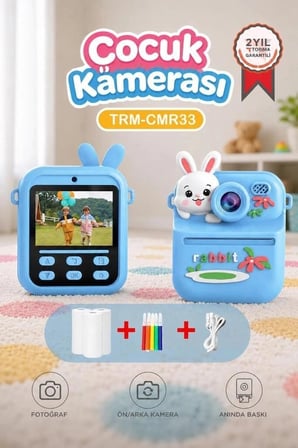 Delux Serisi CMR33 Mavi Çocuk Termal Resim Kağıt Baskılı Kamera Taşınabilir Eğitici