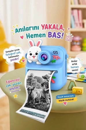 Delux Serisi CMR33 Mavi Çocuk Termal Resim Kağıt Baskılı Kamera Taşınabilir Eğitici