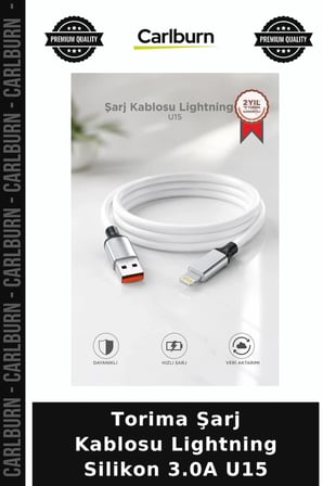 Delux Serisi Torima Şarj Kablosu Lightning Silikon 3.0A U15 Yedek Kablo Mobil Aksesuar Cep Aksesuarı