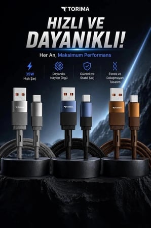 Torima Şarj Kablosu Usb to Type-C Data Kablo U18 Kahverengi Günlük Kullanım Teknoloji Ürünü