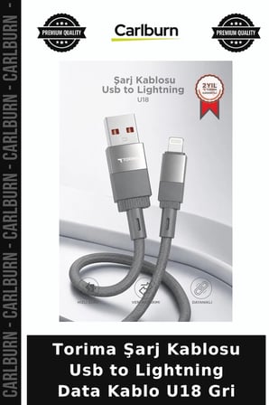 Özel Seri Torima Şarj Kablosu Usb to Lightning Data Kablo U18 Gri Aksesuar Teknolojik Elektronik