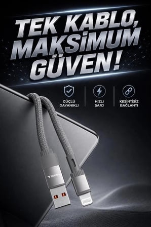 Özel Seri Torima Şarj Kablosu Usb to Lightning Data Kablo U18 Gri Aksesuar Teknolojik Elektronik