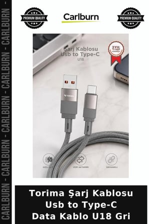 Özel Seri Torima Şarj Kablosu Usb to Type-C Data Kablo U18 Gri Ofis Gereci Taşınabilir Ürün