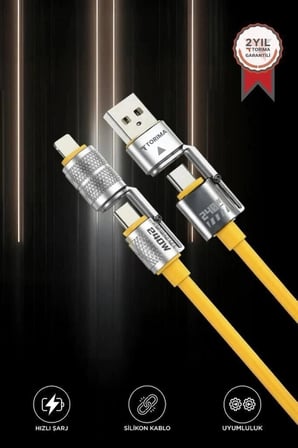 Özel Üretim Torima U23 Sarı 4in1 Silikon 240W Şarj Data Kablosu Telefon Aksesuar Pratik Bağlantı