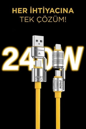 Özel Üretim Torima U23 Sarı 4in1 Silikon 240W Şarj Data Kablosu Telefon Aksesuar Pratik Bağlantı