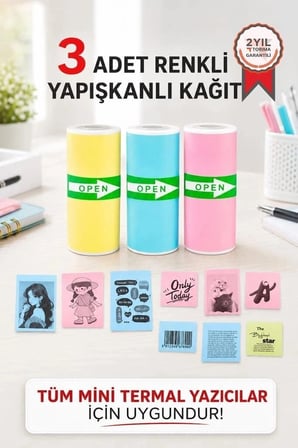 Özel Seri Torima Termal Rulo Kağıt Yapışkanlı Etiket Sticker Ofis Gereci Not Kağıdı Defter Süsleme